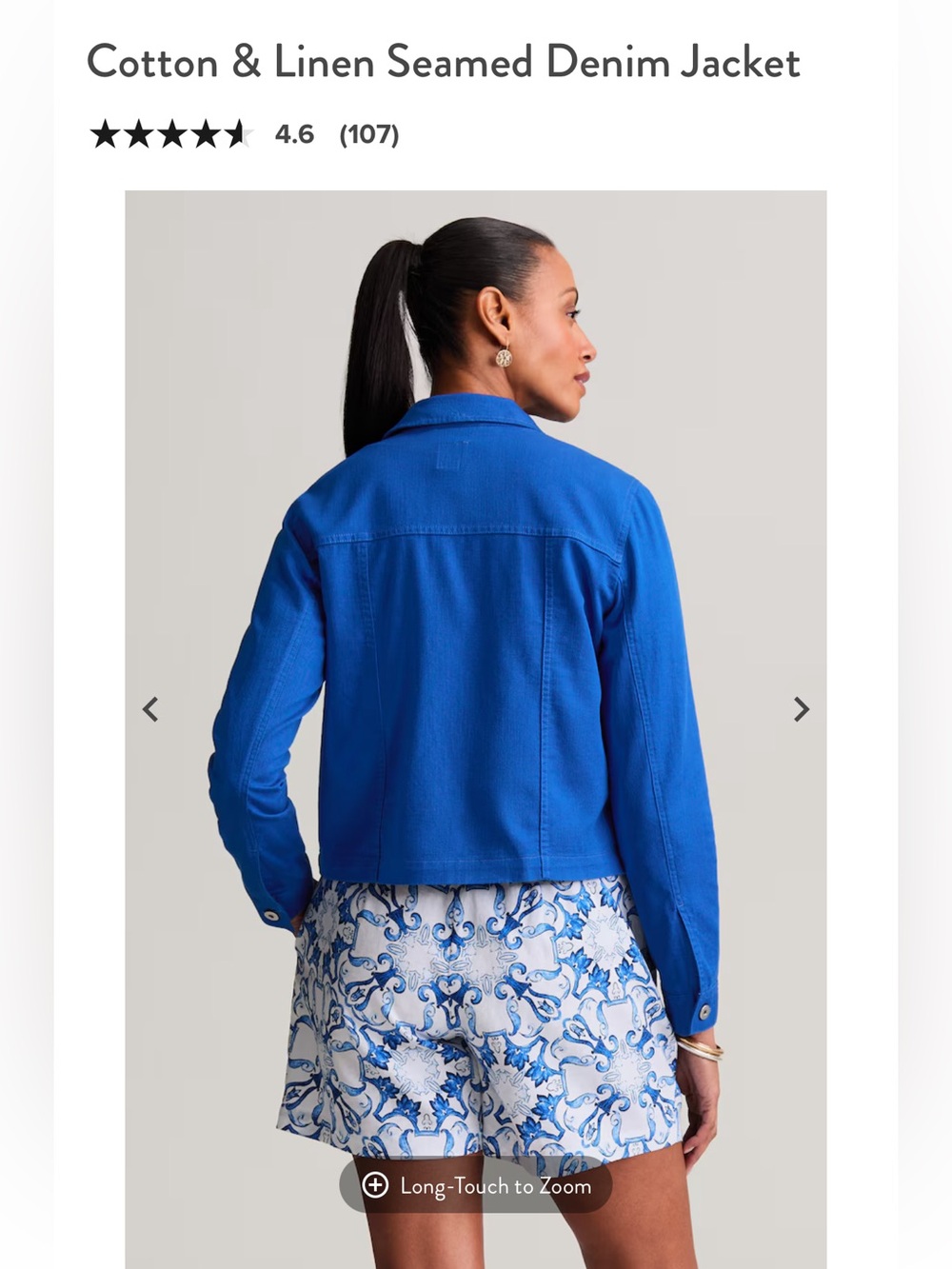 $129 J. Jill Cotton & Linen Seamed Denim Jacket Vibrant Blue Sz large excellent - Picture 3 of 12